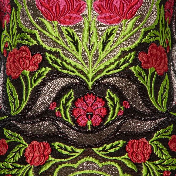 Gucci Black Floral Jacquard Lace Trim Mini Dress S
